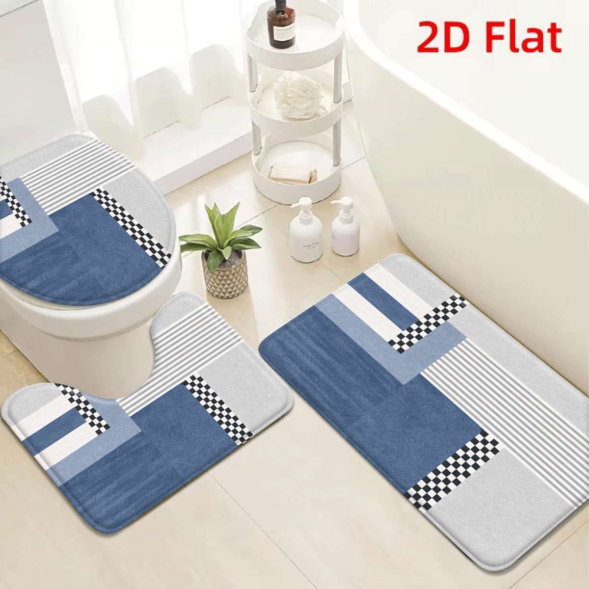 TEMU 3pcs Non-slip Absorbent Handmade Suitable For Bathroom Set - Soft Flannel Mats With Backing, Machine Washable Modern Bath Rugs Suitable For