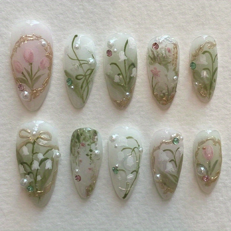 

Removable With Orchid Design, Sweet False Nails, - Fairy Wearable Nails, Diamond Style, 24pcs