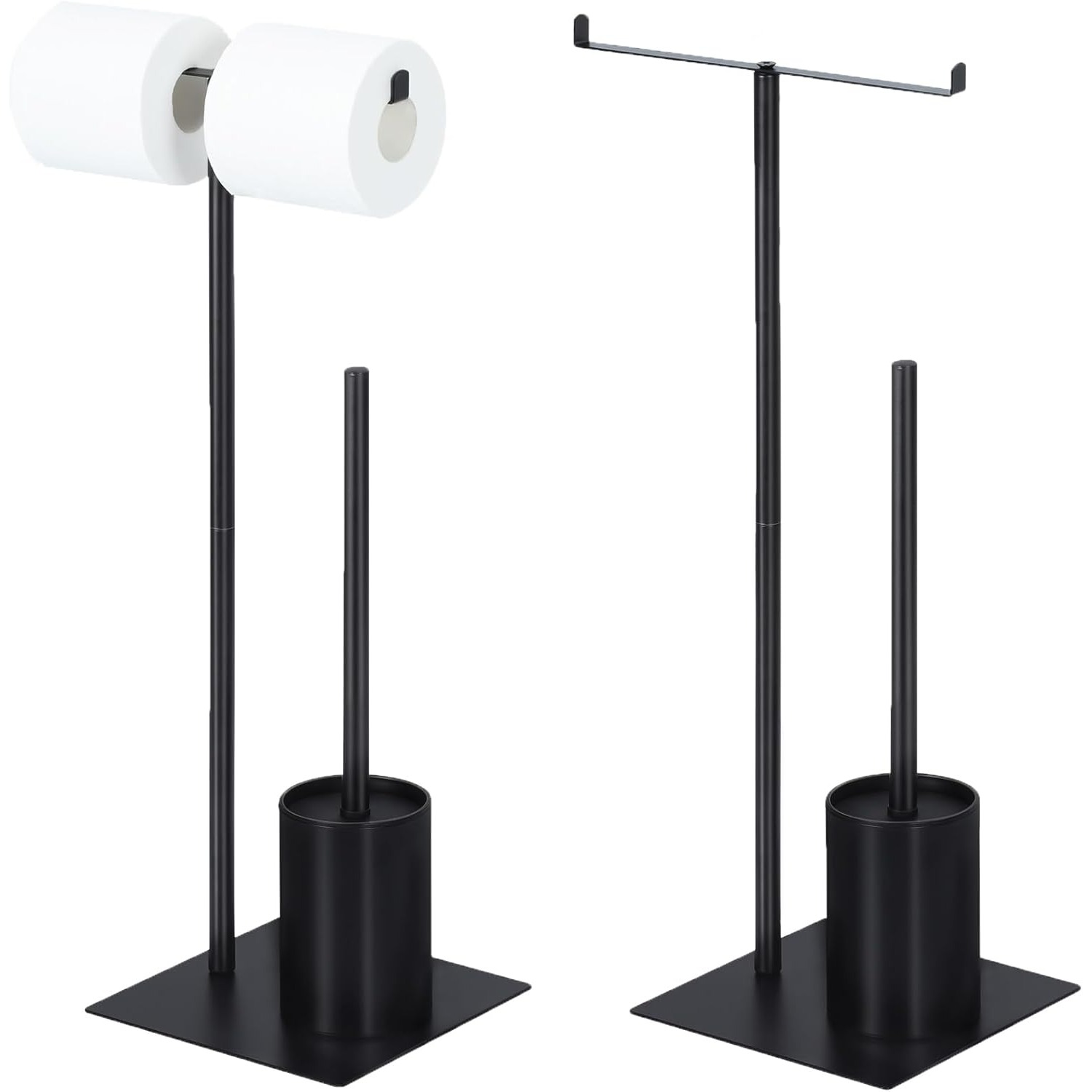 toilet paper holder and toilet brush integrated set toilet brush holder freestanding tissue paper holder roll storage holder for bathroom storage black