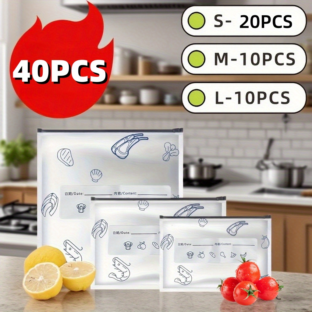 E-shop 40-tlg. wiederverwendbare Alufolien-Kühlschrank-Aufbewahrungsbeutel, Set in drei Größen, wiederverwendbares