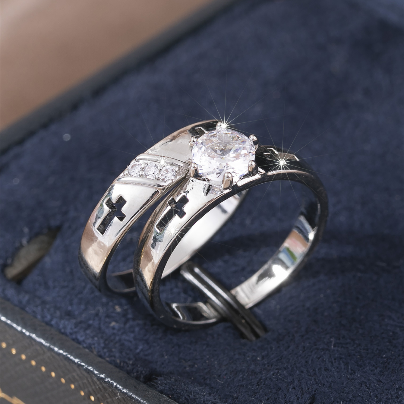 Geometric Cross Couples Ring Wedding Engagement Party Jewelry