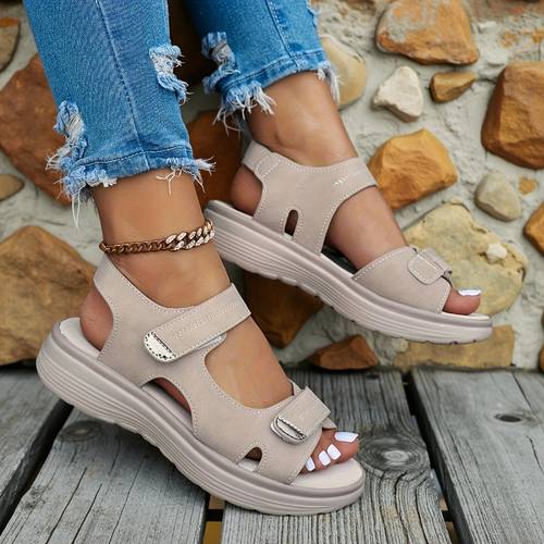 summer casual black wedge sandals opening breathable pu upper ankle strap closure solid wedge shoes suitable for beach wear women shoes