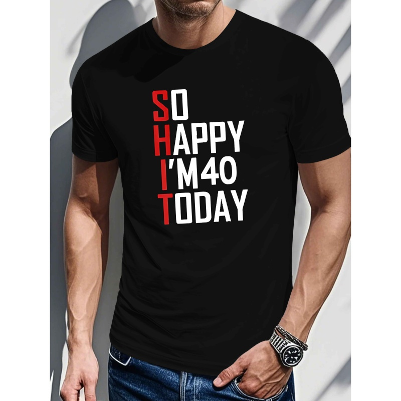 

Men's "so ' Today" T-shirt, Casual Crew Neck, Geometric Pattern, Regular Fit, 100% Polyester Knit Fabric, Stretch, Summer Top - Black