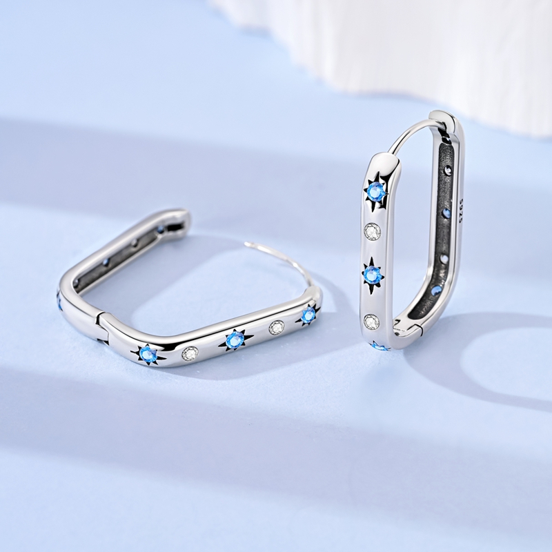 Women's 925 Silver Starburst U-Shaped Hoop Earrings