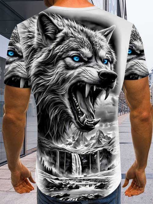 mens domineering wolf pattern t shirt 3 print black gray block breathable fashion top suitable for sports and style machine washable mens summer top novelty gift for men on holidays