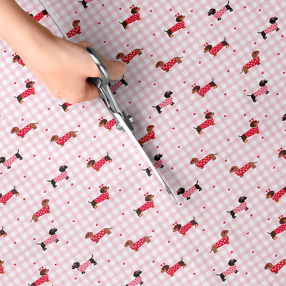 TEMU 1pc Pink Dachshund Duck Print Fabric - 59 X 19.68 Inches (150 X 50 Cm) Pre-cut Polyester Fabric - Suitable For Valentine's Day Sewing,
