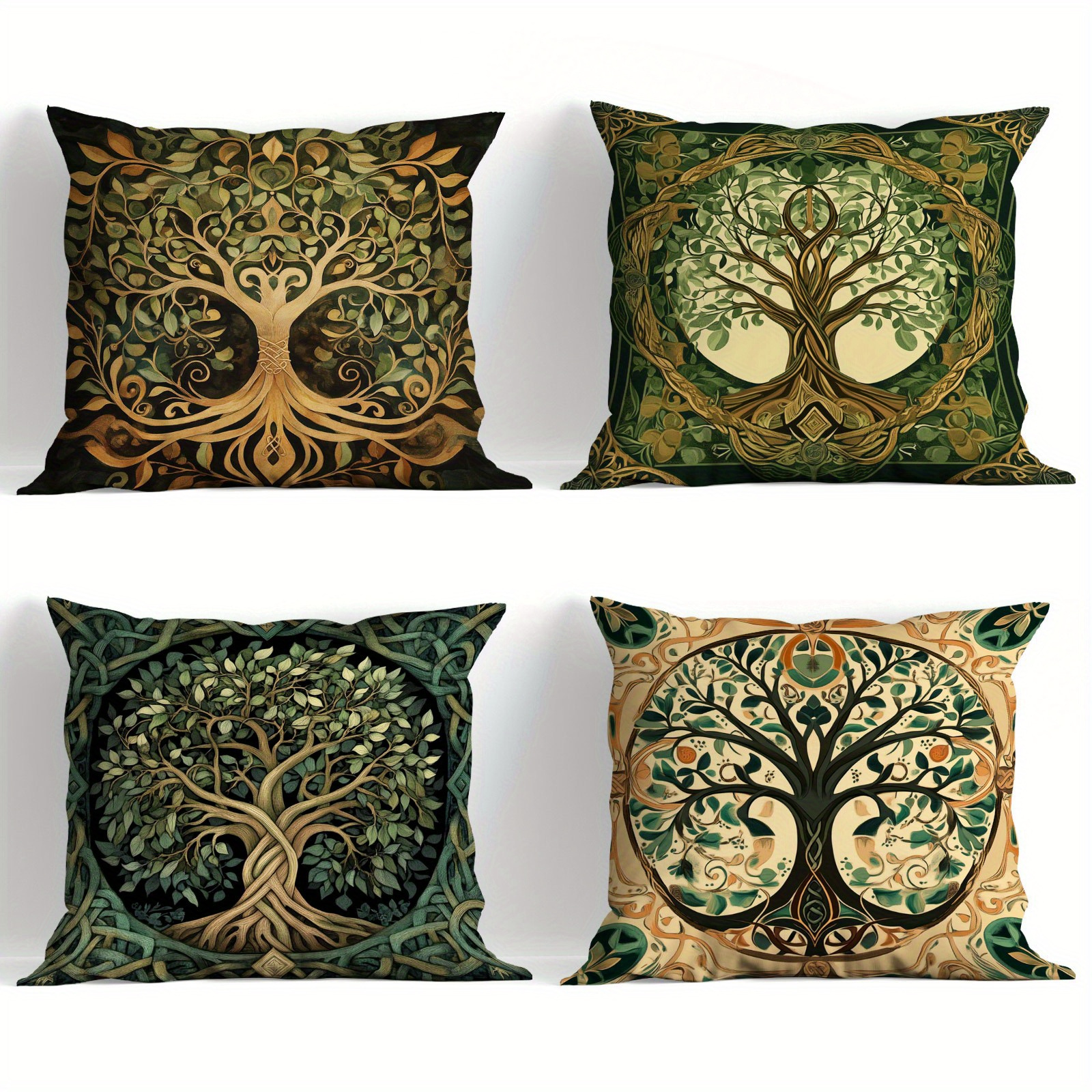 TEMU Set Of Pillow Covers Themed Around Of Life, Featuring Elements Like Branches, Leaves, And Fruits, Exuding A Sense Of Mystery And Nature. Used As