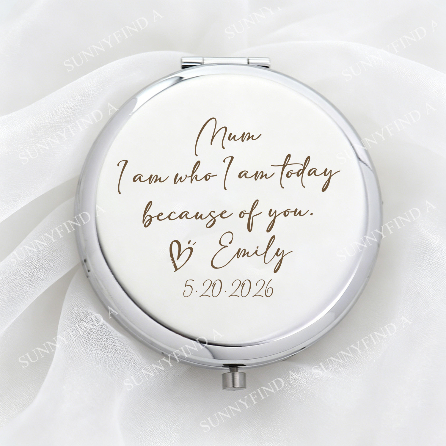 TEMU 1pc Personalized Engraved Portable Mirror, Cursive Name With Message To 'mum', Bridesmaid Gift And Mother's Day Present, Engraved Compact Mirror