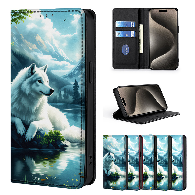 TEMU Phone Case - Fashion Colorful Painted Double-fold Edge, Faux Leather Flip Cover Creative Phone Case With Card Slot Anti-theft Stand Wallet, For