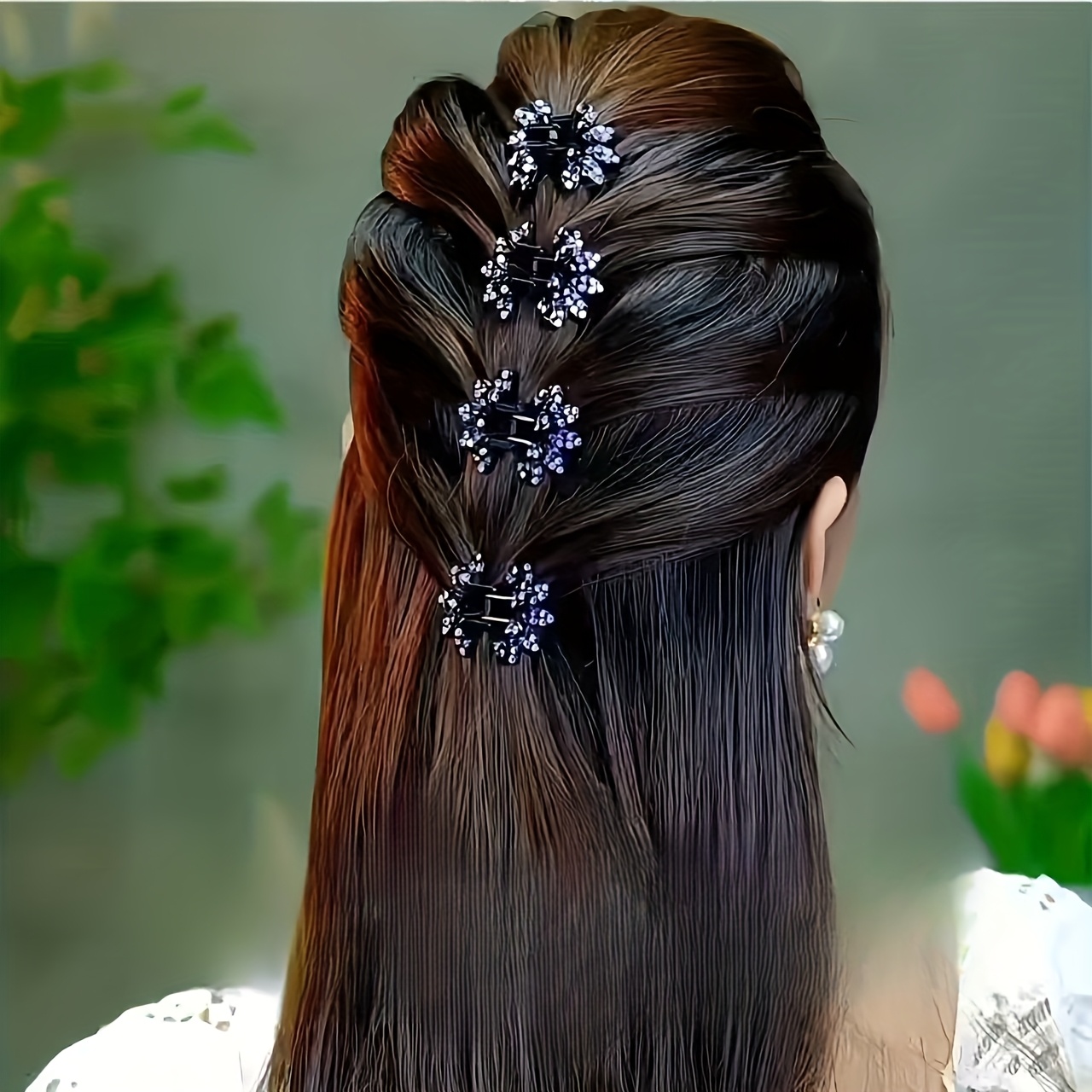 E-shop 4 Stk. Fischgräten-Schal-Halb-Hochsteckfrisur-Blumen-Strass-Spangen mit kleiner , neuer High-End-Stil für Damen, perfektes Festtagsgeschenk für