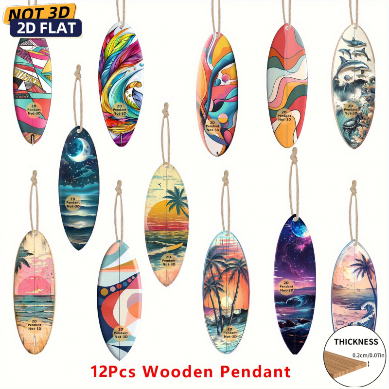 TEMU 2d Flat Printing Wooden 12pcs Vivid Skateboard Wooden Charms - Colorful 2d Flat Design, Suitable For Beach Party Decoration, Home And Classroom,