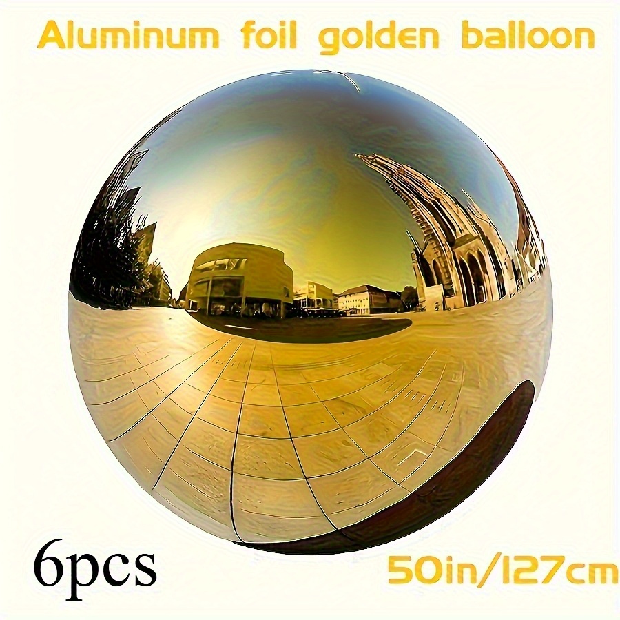 Image of 50-inch Enormous Golden Inflatable Mirror Ball - Sparkling Metallic Disco Decor, For Parties, Weddings, , Reusable Hanging Decoration Set (6pcs)