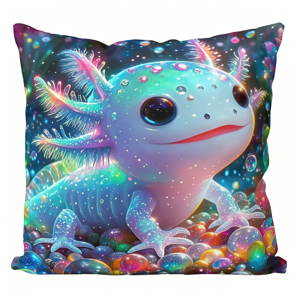 TEMU 1pc Neon Axolotl Pattern Double-sided Printed Pillowcase, Cute Colorful Salamander Pattern Cushion Cover, Home Decor Throw Pillow Cover - 18x18