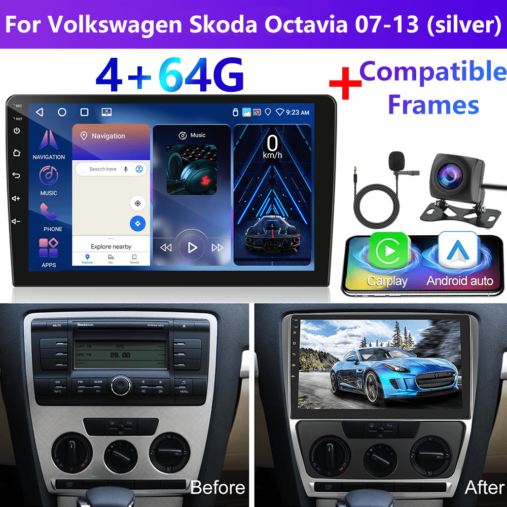 TEMU [4 64g] Podofo 15 Car Stereo For Octavia 07-13 (silvery) Double Din Radio, 10 Inch 1280p Ips Touch Screen Radio Auto Ai Dsp/ Fm/ Rds/ 32eq