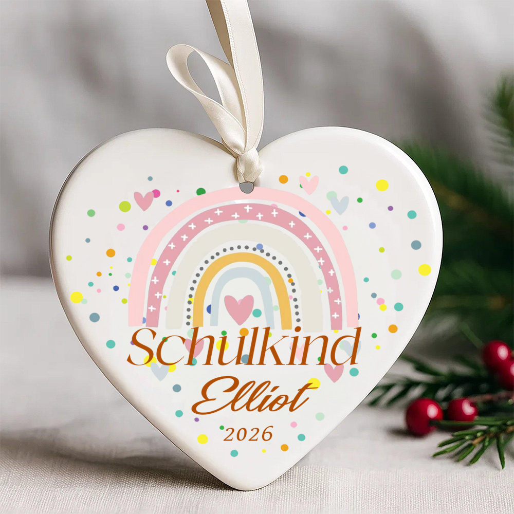 TEMU Personalized 2026 Schulkind Ornament - Custom Name Heart-shaped Ceramic School Keepsake Suitable For First Day Of School Gift, Back To School