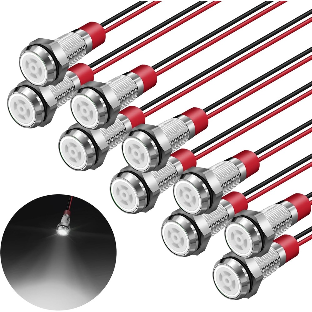 TEMU 10 pz Luci Spia a LED da 6mm, Luci di Segnalazione a in Metallo 12-24V, Adatte per Migliorie Fai da Te Domestiche, Accessori per Giocattoli Fai