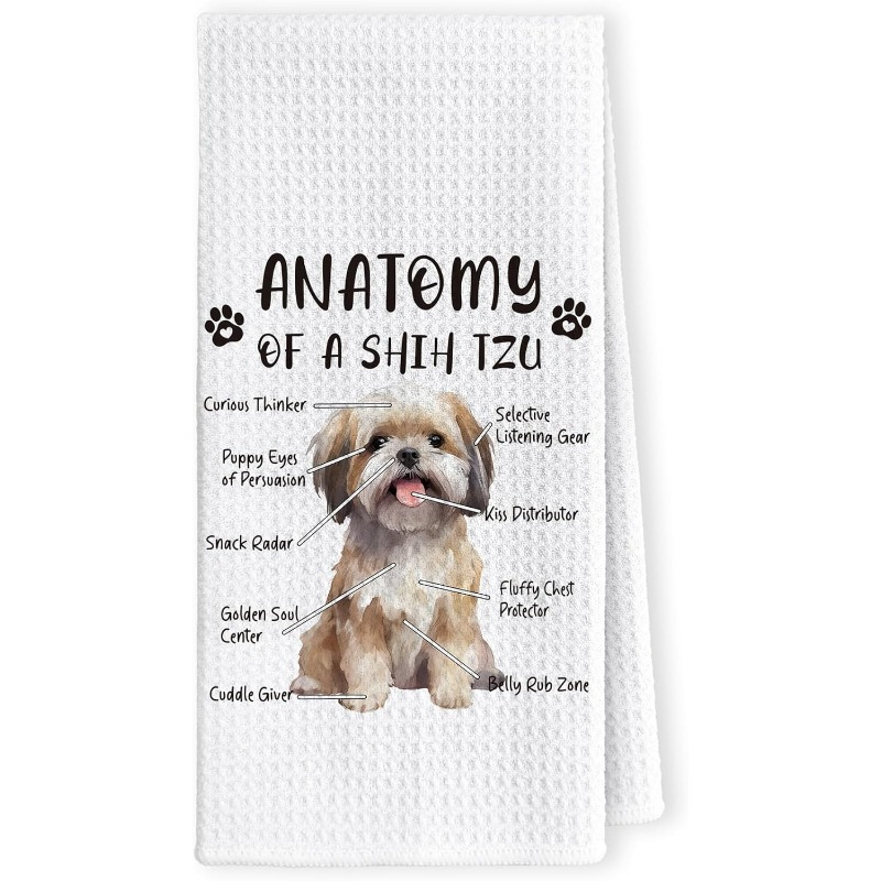 

1pc Polyester "anatomy Of A Shih Tzu" Kitchen Towel, 18x26 Inch - Humorous Dog Breed Dish Towel For Shih Tzu Enthusiasts, Machine Washable, Ideal For Home & Bathroom Decor, Dog Towel