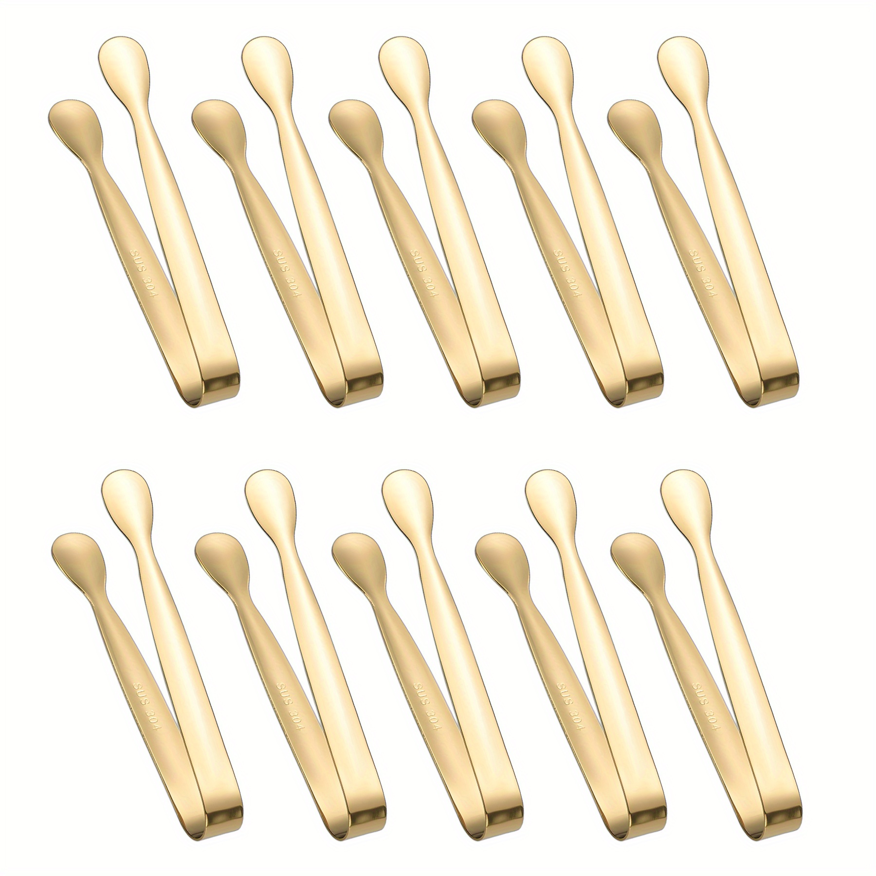 10pcs, Small Golden Tongs For Serving, Food Grade Stainless Steel 4" Mini Tongs Appetizers For Parties Catering, Sugar, Ice, Desserts, Tea Party, Coffee Bar(golden/silver), Dishwasher Safe, 4.3in