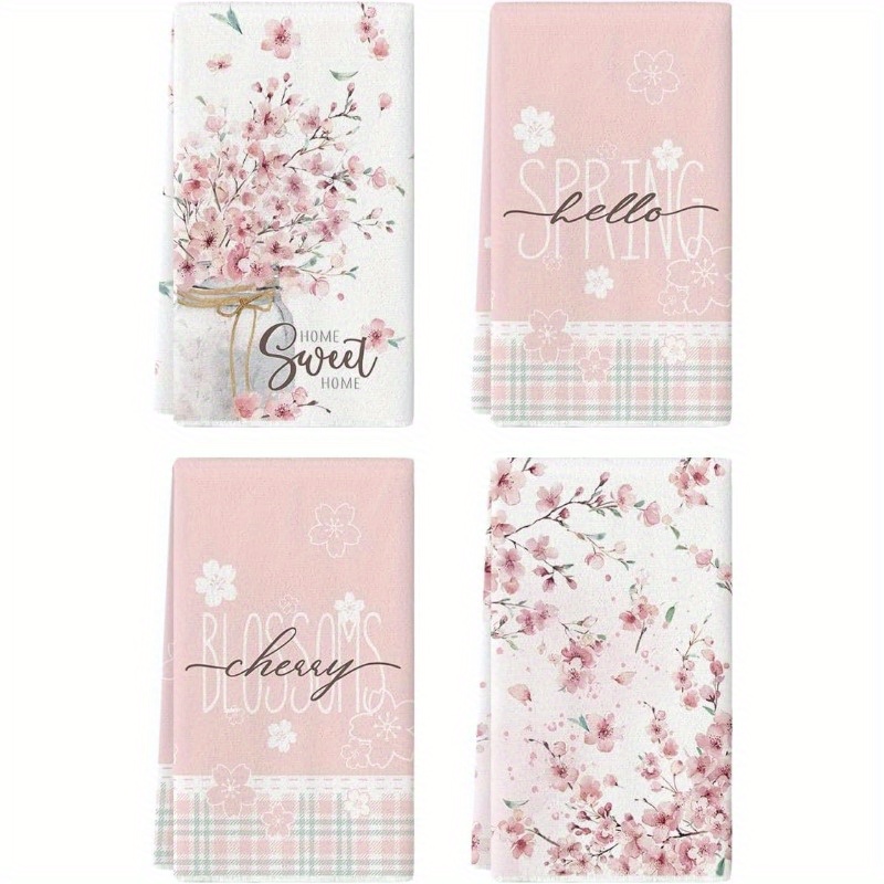 

4pcs 18x26 Inches Car Dish Towels Colored Flower Vase Hello Towels Home Goods Dish Towels Seasonal Sweet Home Decoration Hand Towels Spring New Products