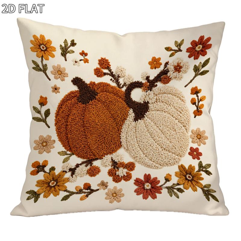 TEMU Housse de coussin d'automne 1 pièce 18x18 pouces pour salon et chambre - Base blanche avec citrouilles et fleurs d'automne, couvre-lit