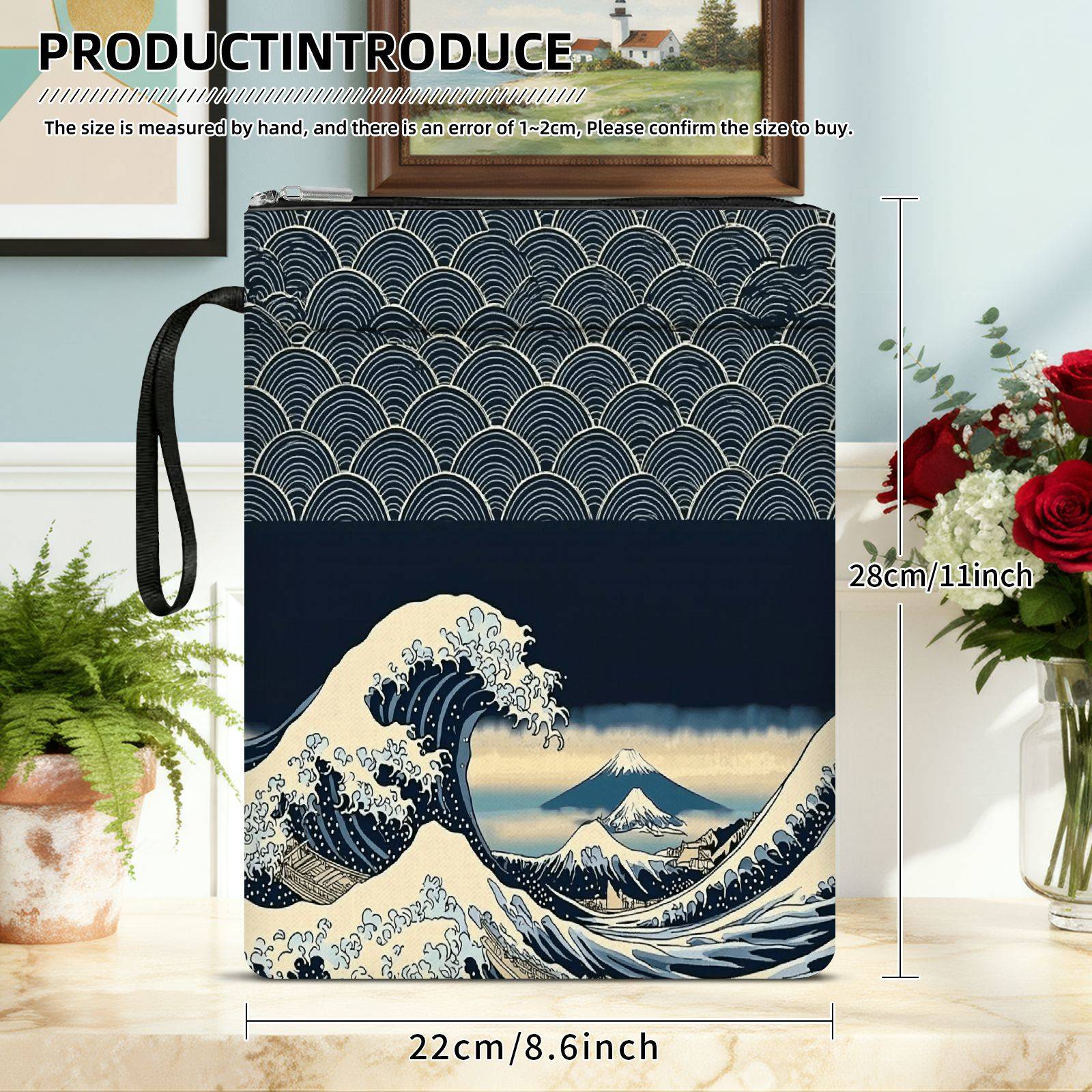 TEMU 1 pièce Housse de livre à imprimé motif japonaises avec fermeture éclair - de livre et sac de rangement, poche pour étudiants, enseignants,
