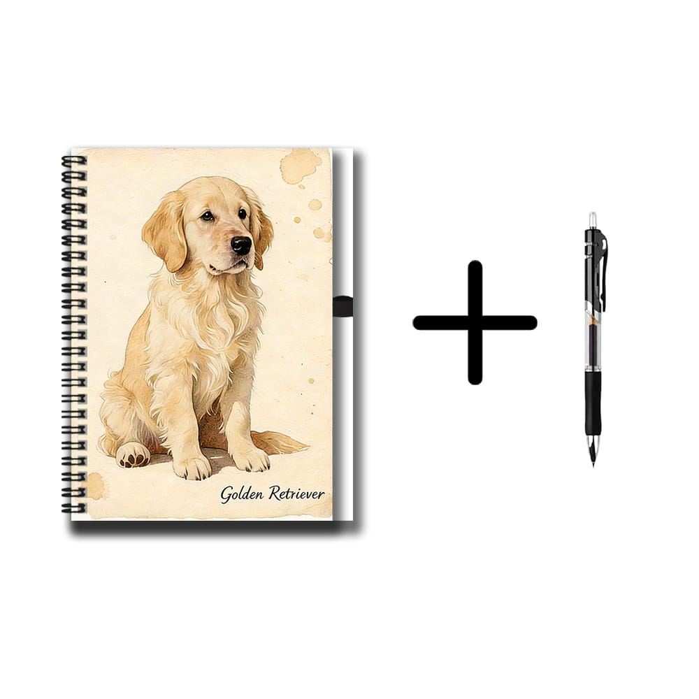 TEMU Golden Retriever Spiral Notebook & Pen Set - 100-page Large Capacity Journal With Pen, Horizontal Line Paper Suitable For, Office, Journaling,