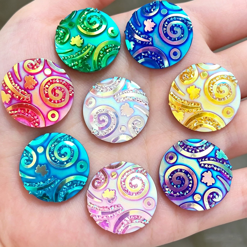 TEMU 2d Flat - 2.0cm/0.79inch Iridescent Swirl Resin Cabochons Ab Rhinestone Embossed Round Flat Back Charms Colorful Spiral Pattern Transparent Dome