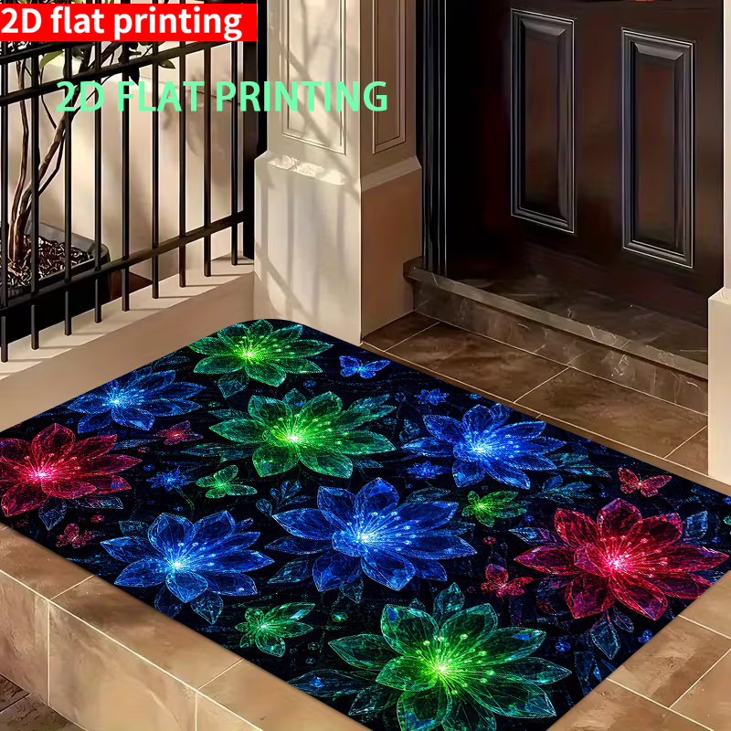 TEMU 2d Flat Printing, 1pc -dark Flower Pattern Indoor Mat, Machine Washable Carpet, Suitable For Home Decor, Entrance, Hallway, Bathroom, And