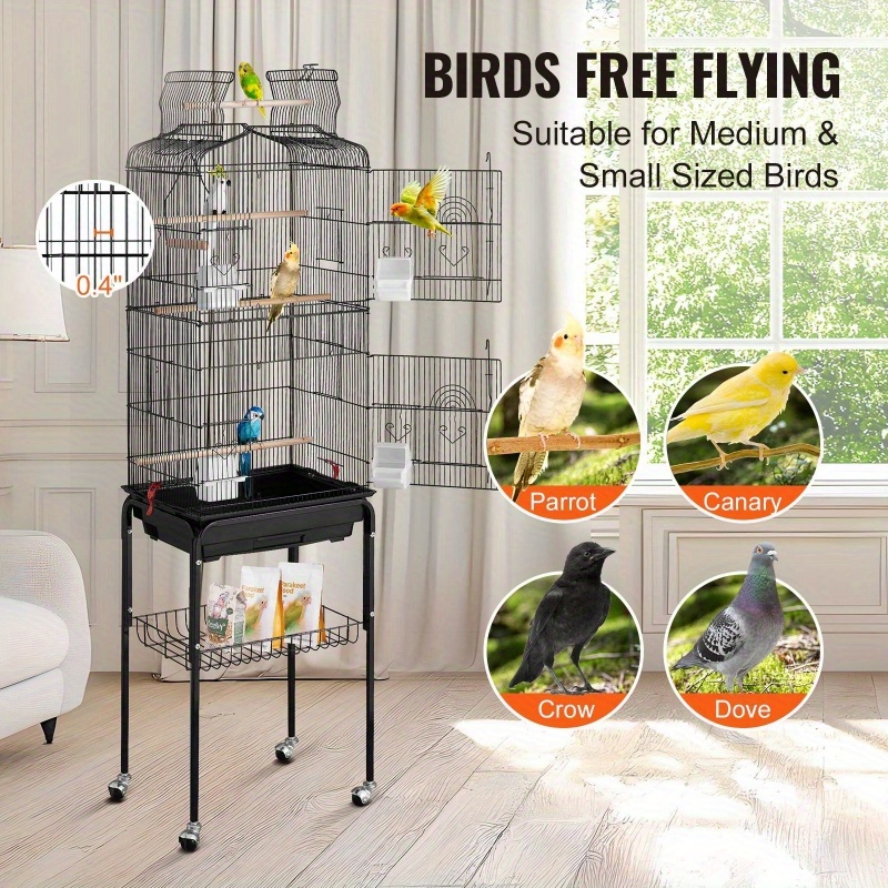   extra large heavy duty metal bird cage 62 inch large aviary with rolling wheels   interior multiple perches doors ideal for cockatiels parrots lovebirds pet birds easy   durable construction parrot enthusiasts Product details 2