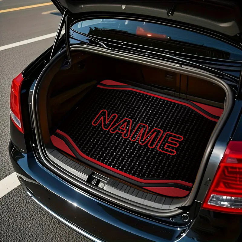 TEMU 1pc - Custom Name Garage Mat - Custom Car Trunk Mat, With Red And Pattern - Ideal Gift For Anyone - Easy-to- Car Interior Accessory - Suitable