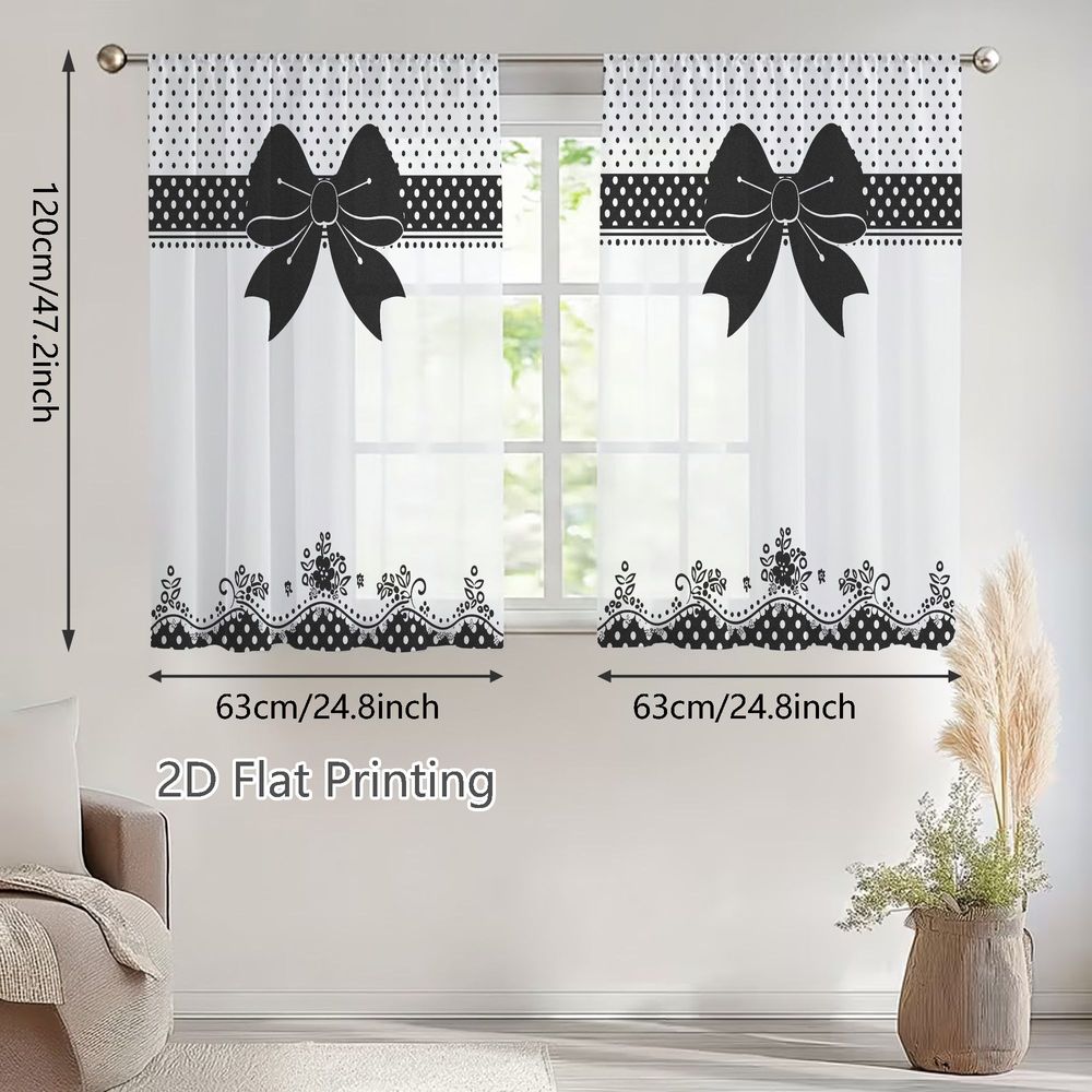 TEMU 2D Plat - 2D Plat - Rideaux Voilages Légers 2D, un ensemble de rideaux transparents pour et l'été, ornés d'un motif sophistiqué de nœud et blanc