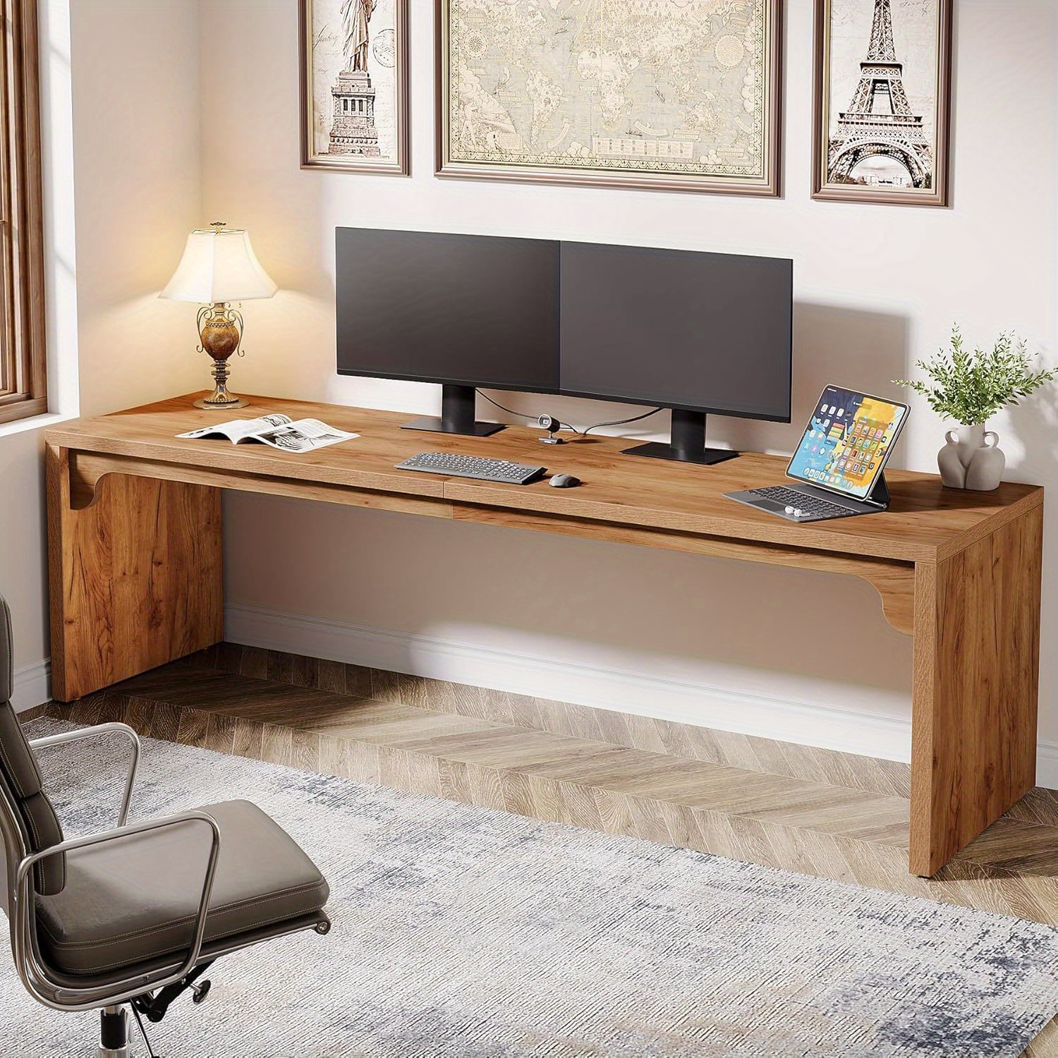 Brown Computer Desk, Measuring 180 X 59 X 75 Cm, Suitable For Dual Use, Can Serve As A Pc Table, Office Workstation, Dining Table, Or Conference Table For Home Office