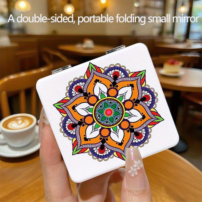 Mandala Pattern Compact Mirror - Double-Sided Folding Pocket Mirror