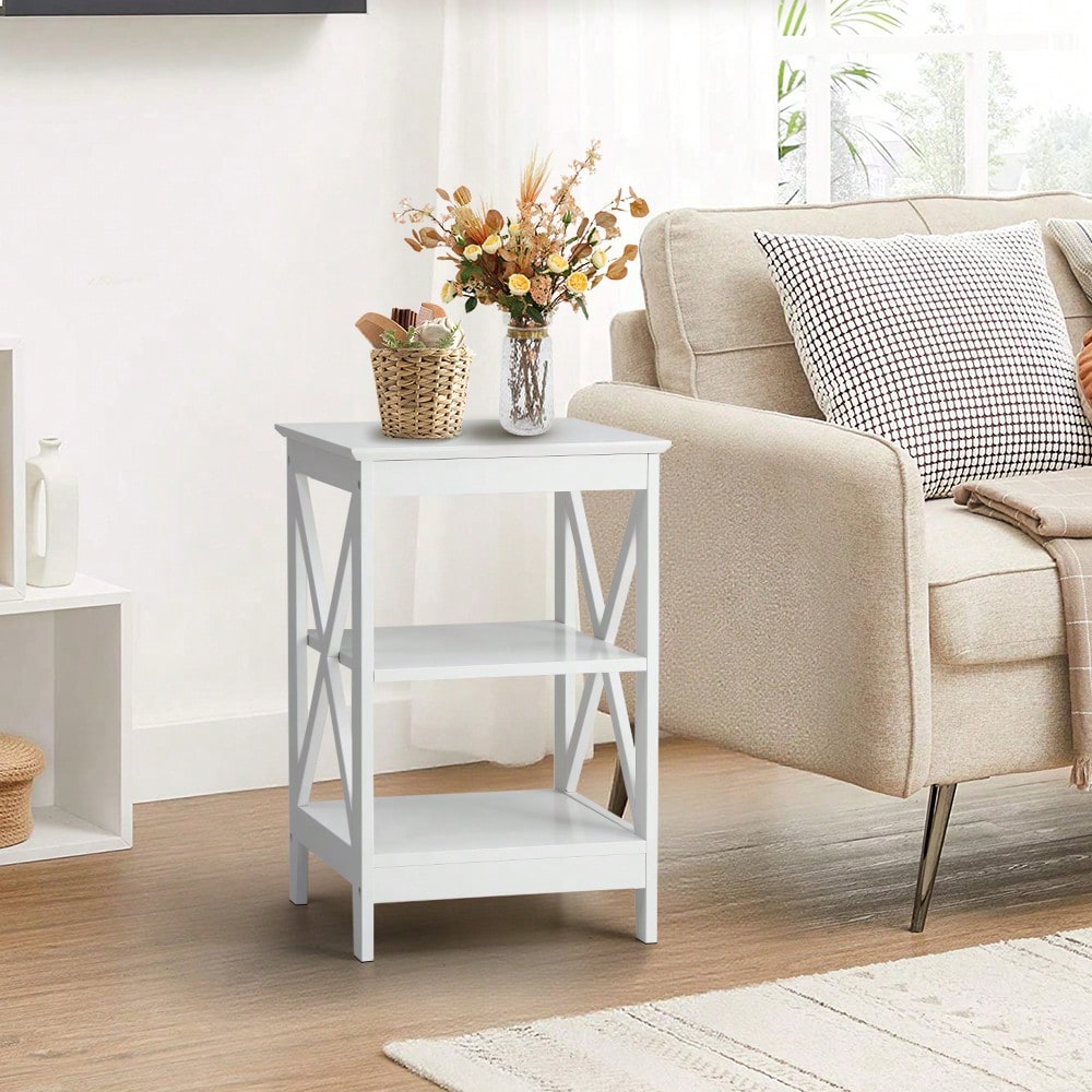 TEMU 3-tier Side Table, Coffee And Bedside End Table With Shelves, Sofa Table With Storage Rack, White