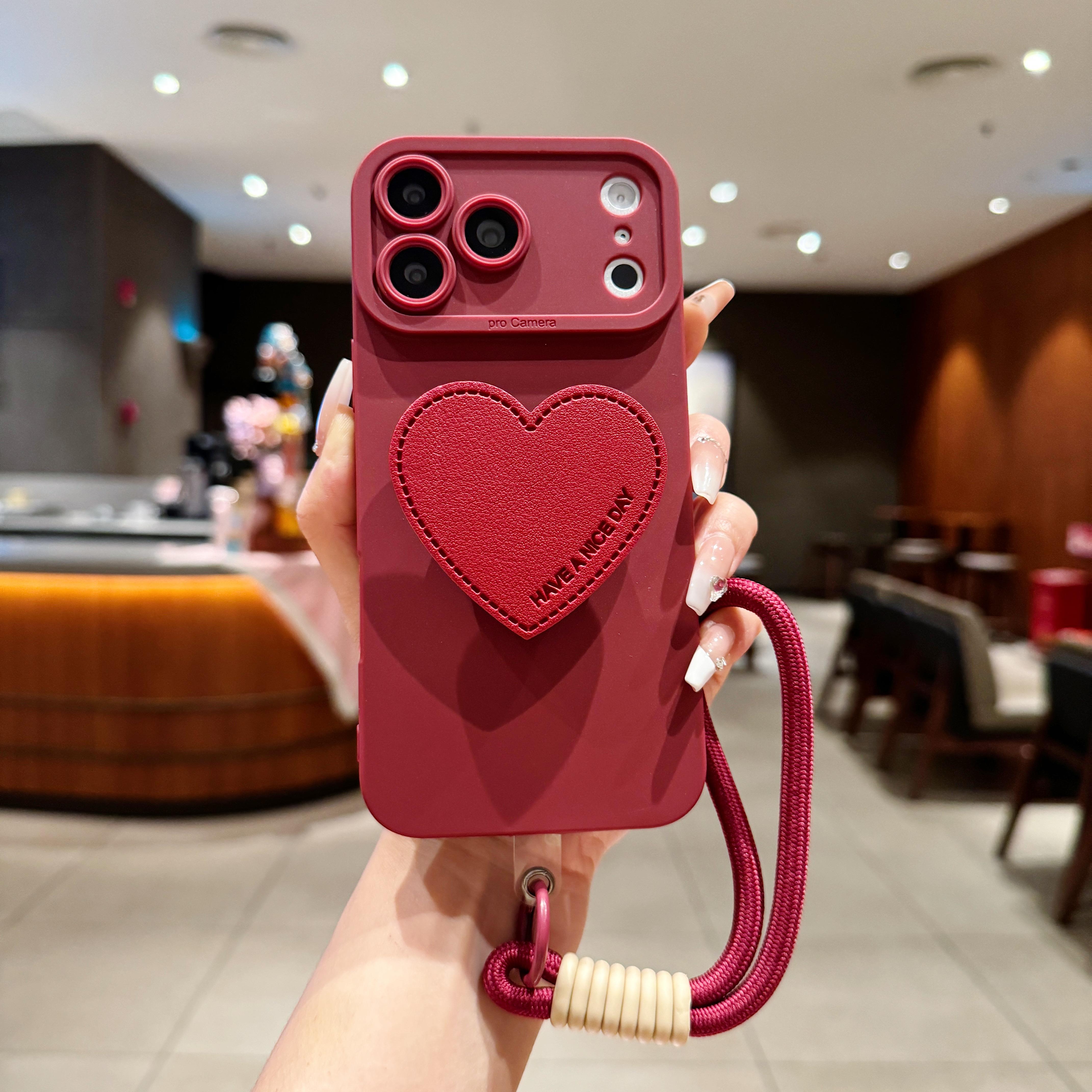 TEMU Étui de téléphone : Étui de téléphone simple et élégant avec support de cœur et lanière, compatible avec divers modèles de téléphones, y Apple