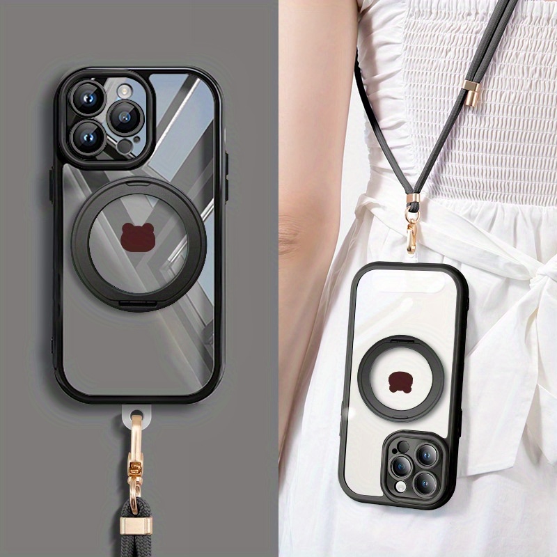 TEMU Phone Case: Suitable For Iphone 16promax 15pro/14pro/13pro/12pro/12360 Â° Rotating Magnetic Bracket long Lanyard Phone Case Ultra-thin Protective