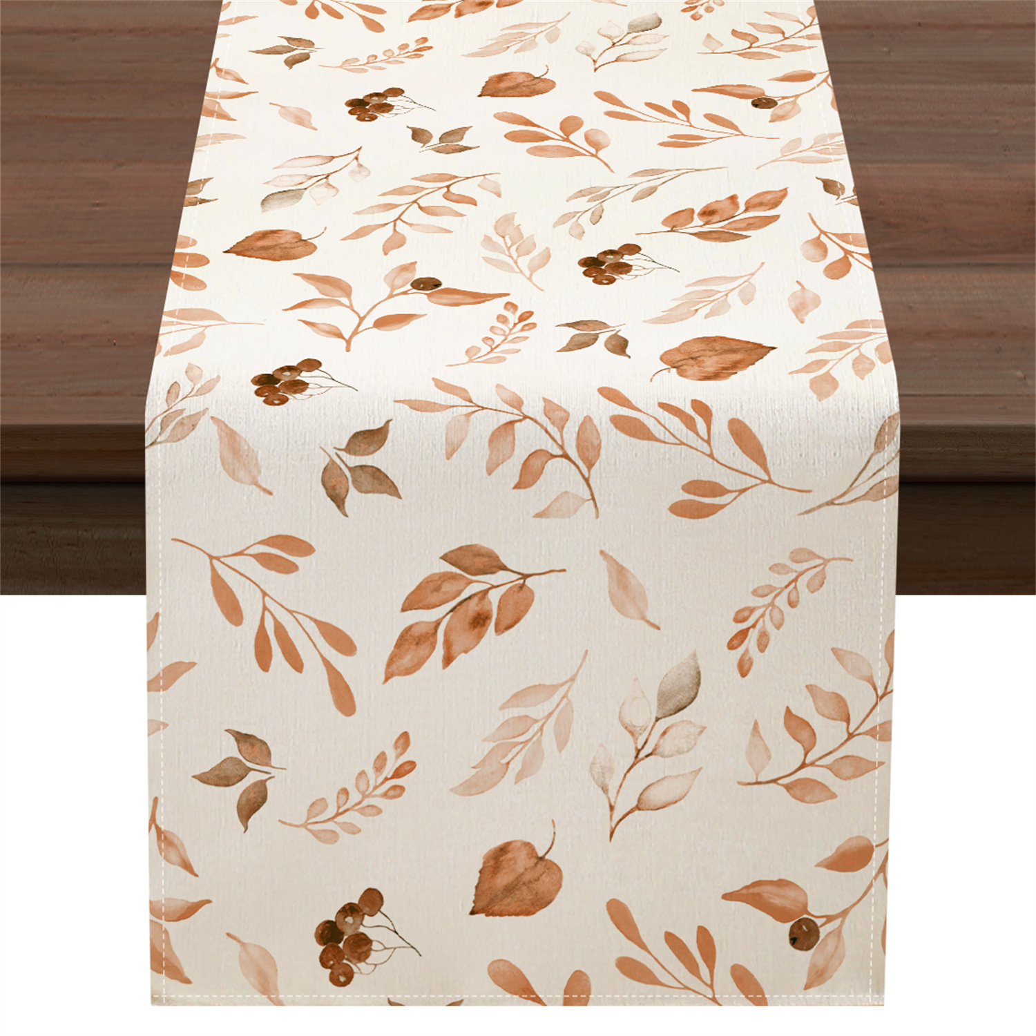 A Single Warm Brown And Fruit Leaf Autumn Table Runner Suitable For Kitchen Dining Tables And Parties
