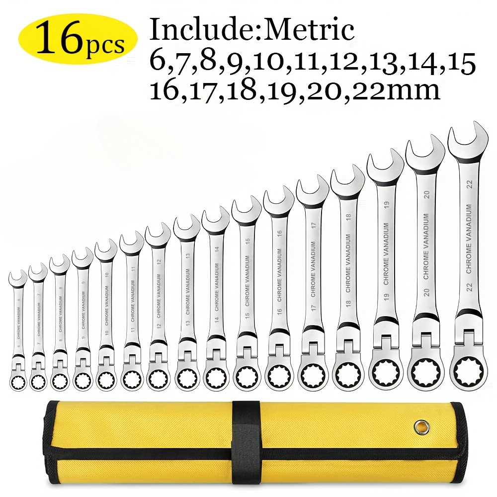 16pcs Ratchet Wrench Set, Combination 2-end Wrench Set, Chrome Vanadium Tool Socket, Swivel Head Ratchet Wrench Set For Auto Repair And Hardware Projects
