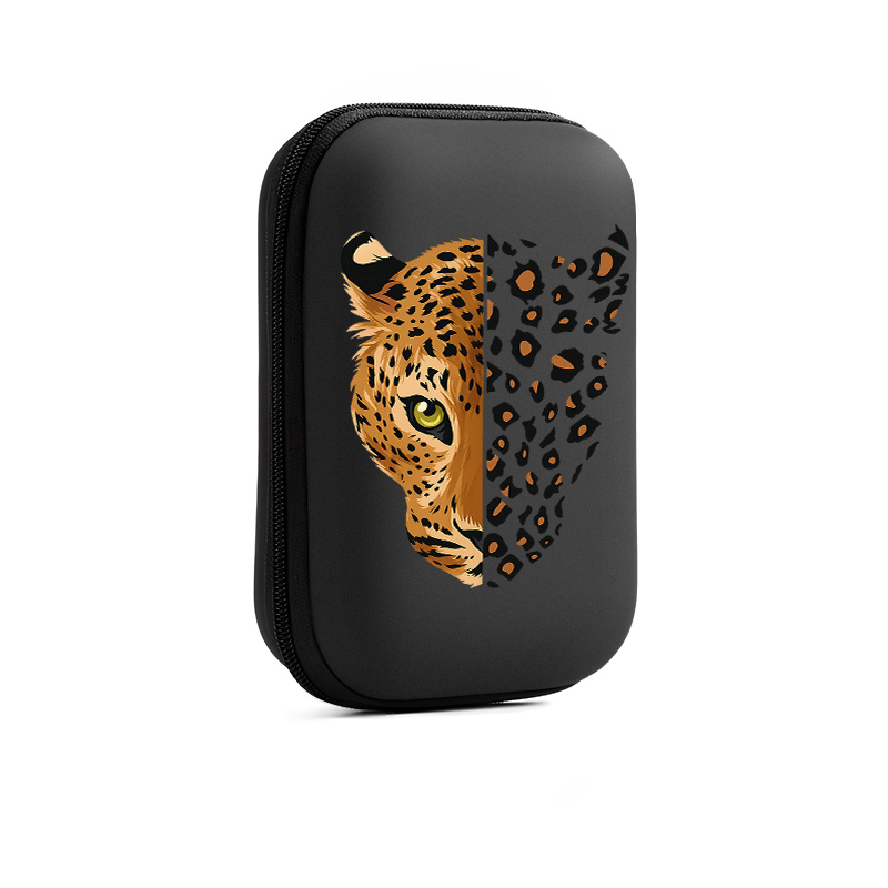 TEMU Leopard Print Eva Hard Shell Storage Box Compatible For Earphones/cables/ - Compact With Mesh Pocket & Leopard , Durable Case For Tech, Travel &
