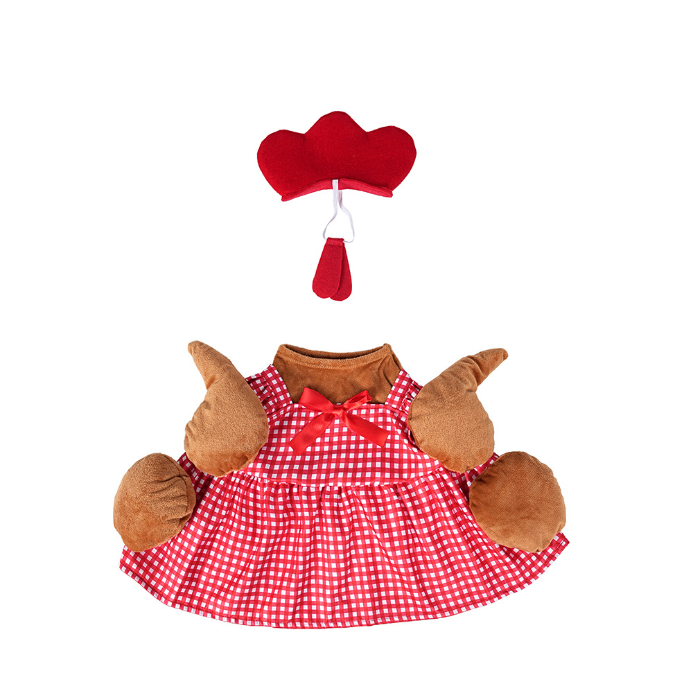 TEMU 2pcs Suitable For 23-inch Porch Goose Statue Outfit - Vintage 1950 Farmhouse Turkey & Rooster Dress With Headpiece, Red Plaid Costume For Goose