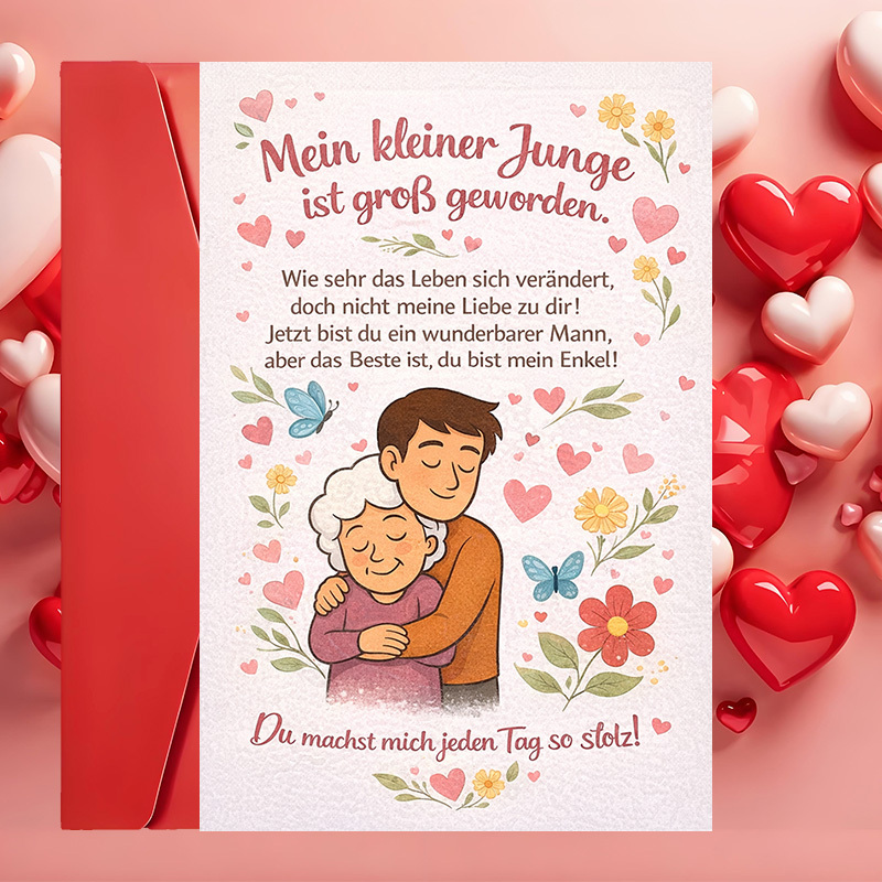 E-shop Eine herzliche Grußkarte mit Umschlag, entworfen für Großeltern, um die einzigartige Beziehung zu ihrem erwachsenen Enkel zu , ideal für