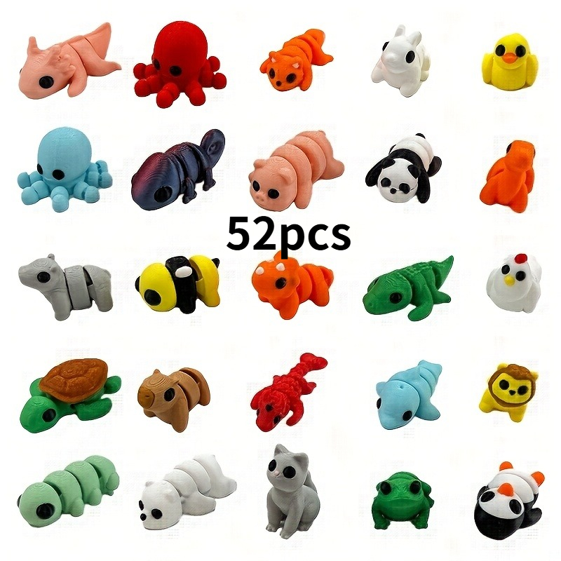 TEMU 52pcs Mini Animal Figurines - 3d Printed Collectible With Random Colors, Multicolor Suitable For Decor, Birthday Favors, Prizes, Decorations -