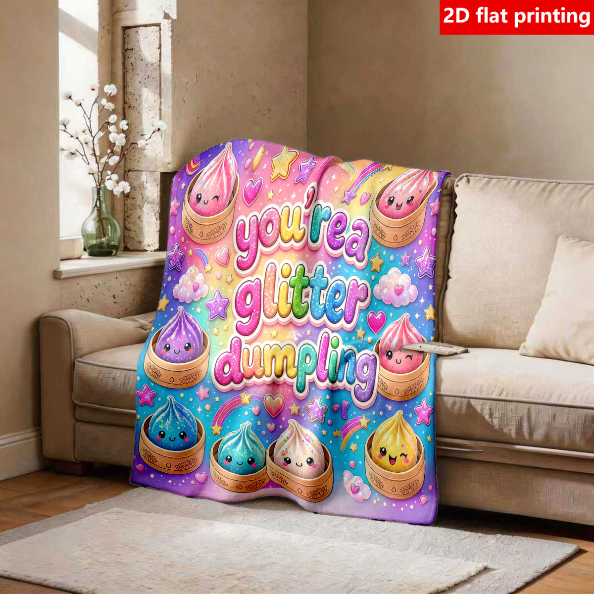 TEMU 2d Flat Printing, 1pc Cartoon Bun Star Heart Theme Flannel Blanket, Single-sided Printing, Soft, Lightweight And Warm, Use, Perfect For Bed,
