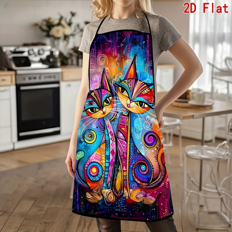 TEMU 1pc Fantasy Colorful Pattern Unisex Printed Apron, Chef Apron Suitable For Kitchen Baking, Outdoor Bbq, Painting, Gardening, Hairdressing, Party