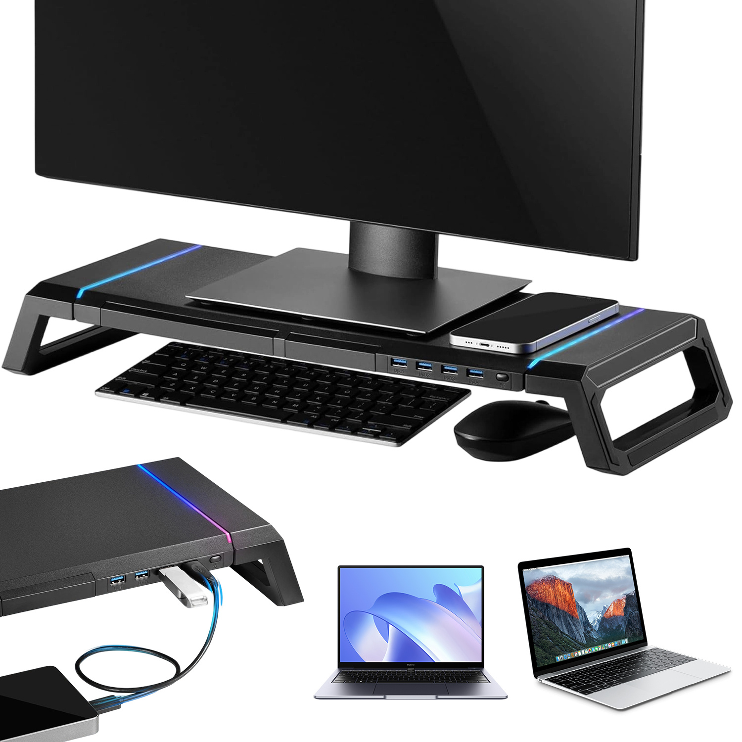 Multi-functional Alloy Platform With Height Adjustment | Includes Drawer Compartment For Devices, Supports Screen Setups, Designed To Desk Space And Health