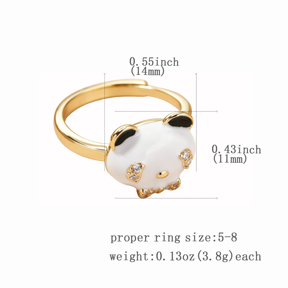 Adjustable Ring with White Design and Black Inner Decoration