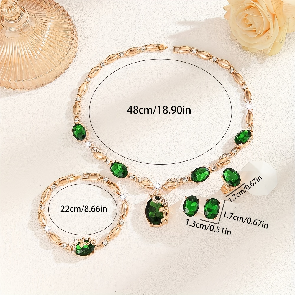 boho chic 5pcs jewelry set with synthetic emerald glass accents   casual attire parties st patricks day gift   14k gold plated details 3