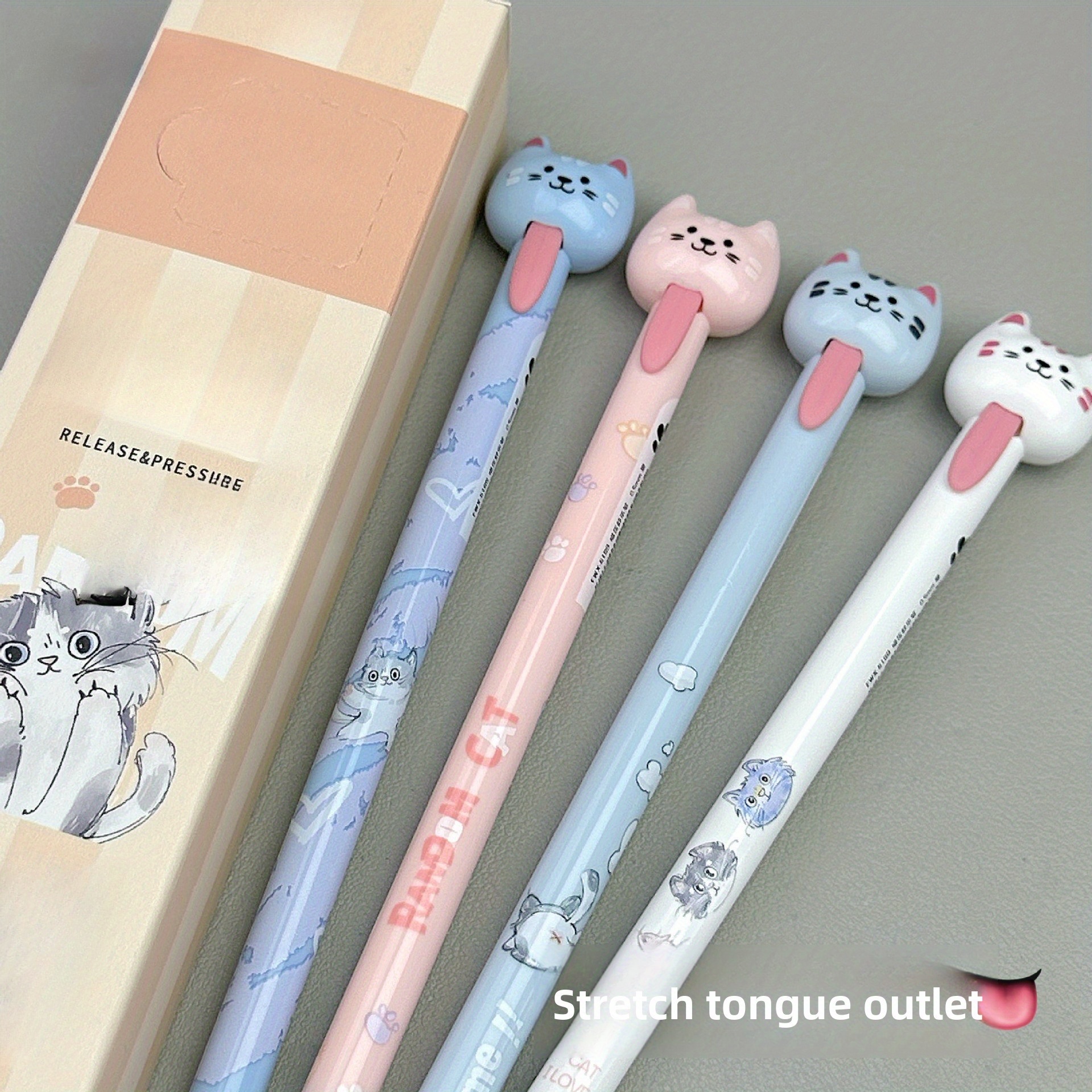 4pcs 1set four different colors of funny cats pull out gel pens decompression office   pens quick drying writing pens creative gel pens   used for writing and office work Product details 0