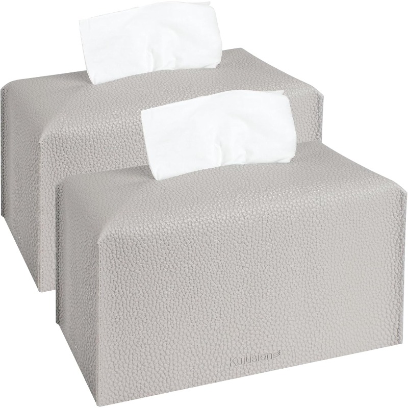 2pcs tissue box cover holder rectangular with bottom belt pu leather tissue cover decorative organizer for tabletop bathroom car office 9.   inch light gray, vintage tissue box holder,  , bathroom decor, rectangular design, elegant holder,   cover, durable material, tabletop accessory,  , car owners Product details 0