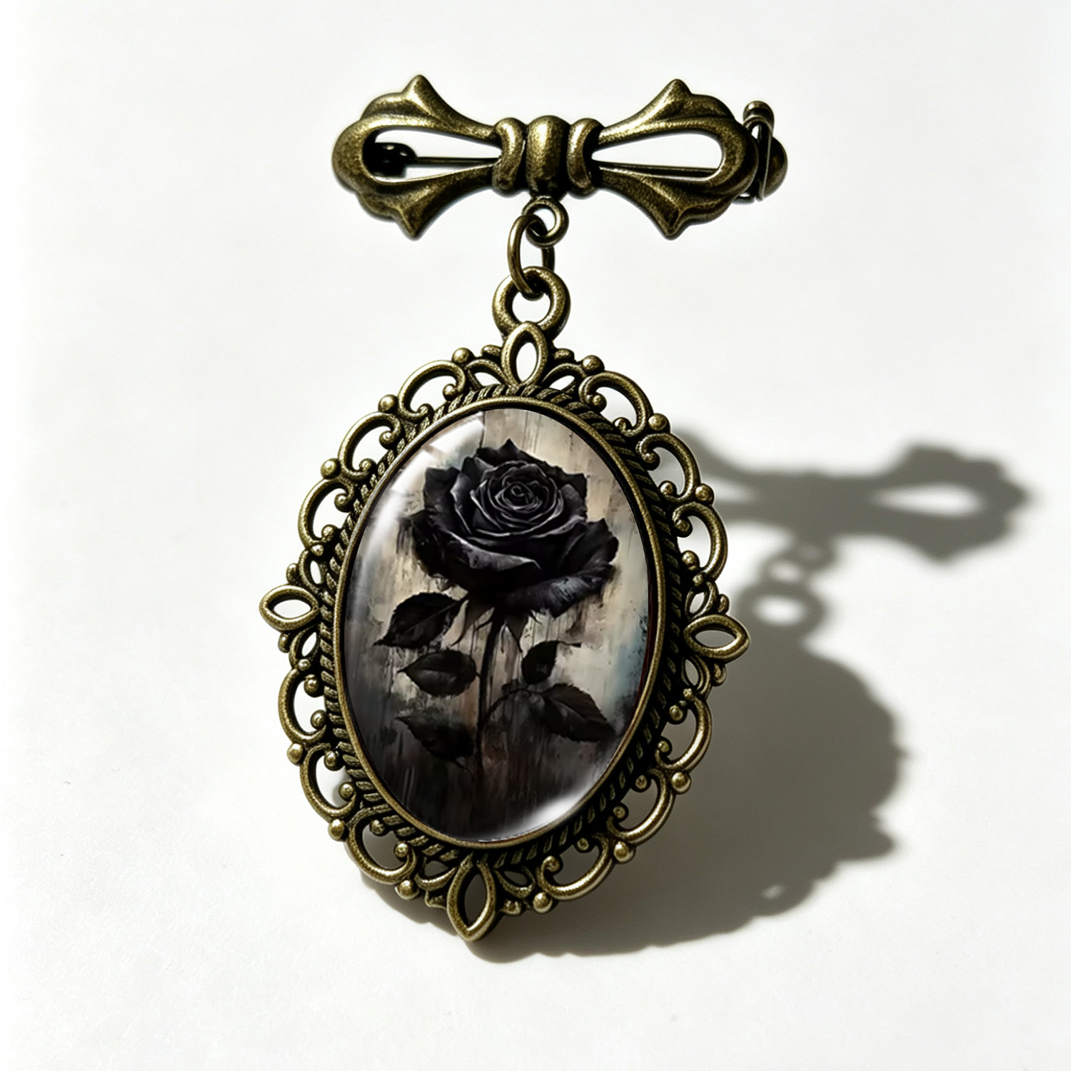 TEMU 1pc Gothic Bohemian Glass Dome Brooch - Single Black Rose Dark Mud Ink Suitable For Gothic Style & Dark Floral Collectors, Collar For Collars,
